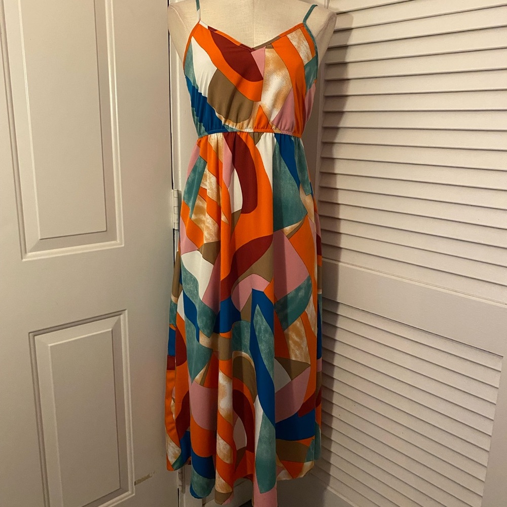 SHEIN Multicolor Abstract Midi Dress- Size XS (2)